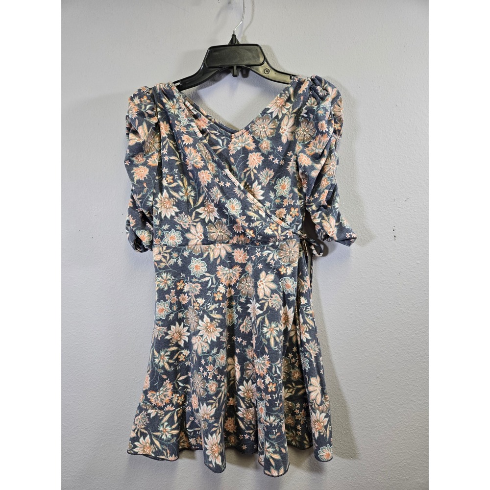 Speechless Kids Floral Boho Faux Wrap Puff Sleeve Ruffle Dress 8